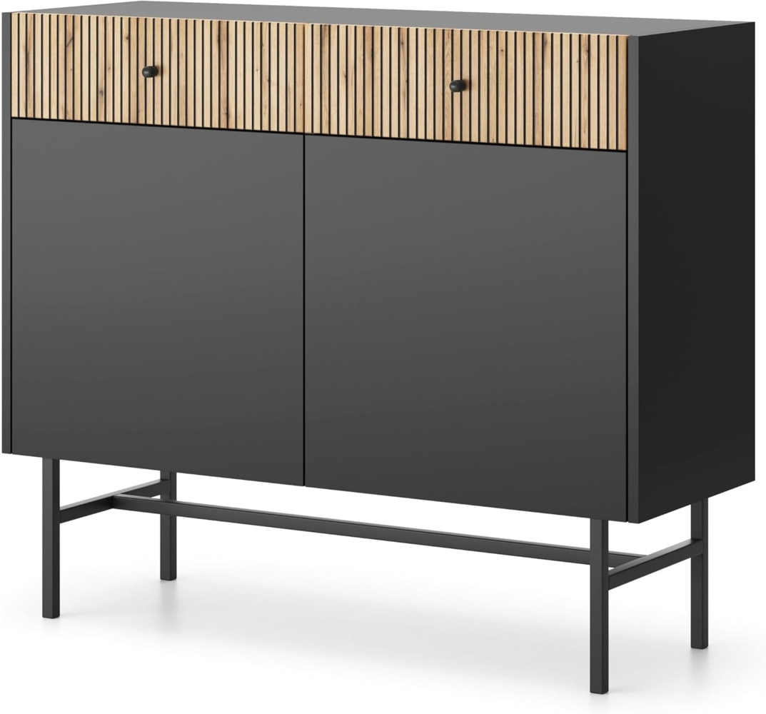 Selsey 'Divenos' Sideboard 2-türig, schwarz / Holzoptik Eiche, ca. 89 x 104 x 39 cm Bild 1