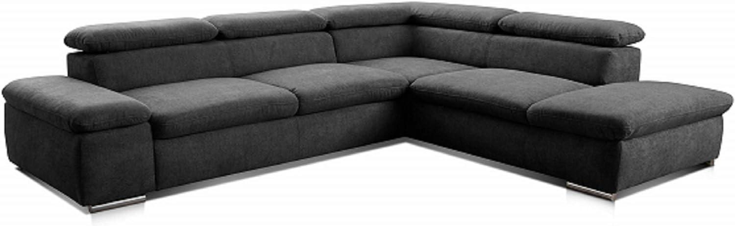 Cavadore Ecksofa Alkatraz / Modernes L-Form Schlafsofa mit Bett, Ottomane und verstellbaren Kopfteilen / Maße: 272 x 73 x 226 / Webstoff, Schwarz Bild 1