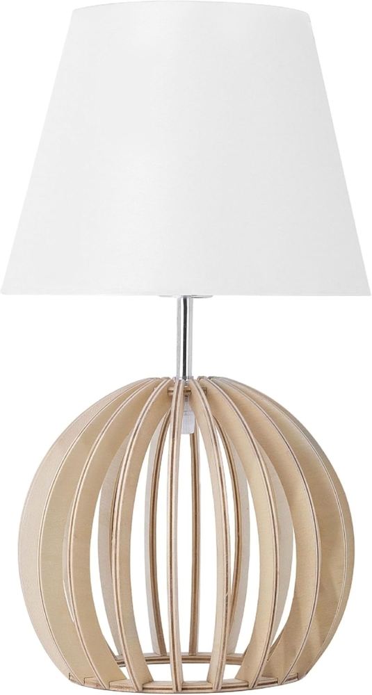 'Samo' Tischlampe Weiß Holz 41 cm Stoffschirm Lampenfuß in Gitteroptik Kabel mit Schalter Landhausstil Bild 1