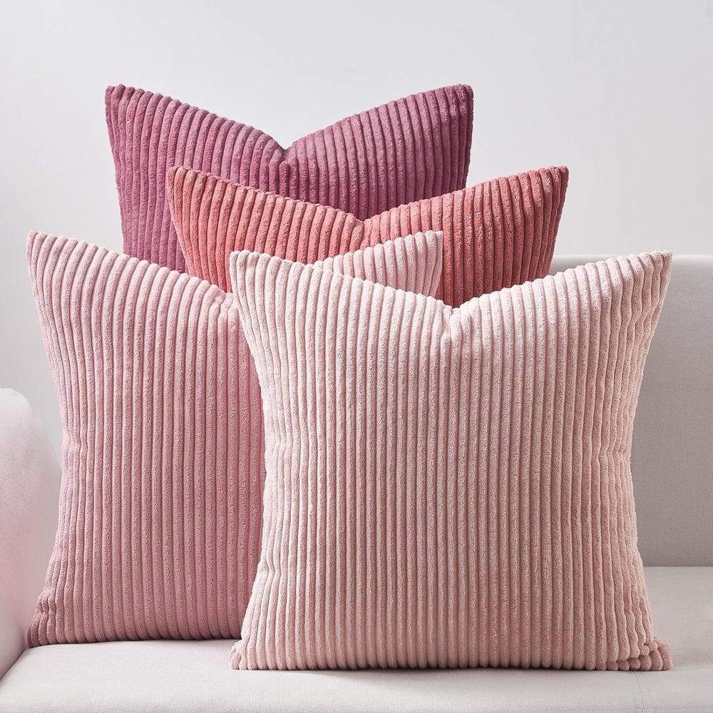 Topfinel Kissenbezug 45x45 cm rosa 4er Set Kordsamt Kissenbezüge Kissenhülle Dekokissenbezug sofakissen dekokissen deko für Sofa Schlafzimmer Wohnzimmer Balkon Kinder flauschig Farbverlauf Bild 1