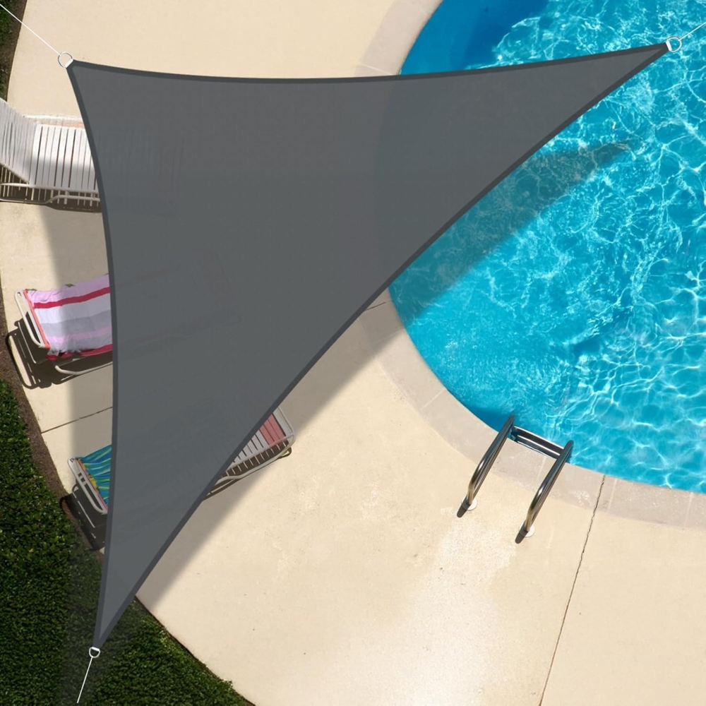 UMI Sonnensegel Wasserdicht 4 x 4 x 5,65 m Dreieckig Sonnenschutz Wetterschutz PES Polyester Segel Baldachin 95% UV Schutz mit Seilen für Garten Balkon Terrasse- Anthrazit Bild 1
