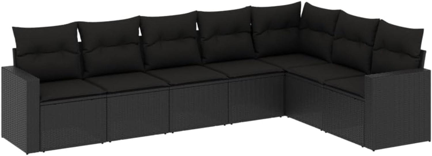 vidaXL 7-tlg. Garten-Sofagarnitur mit Kissen Schwarz Poly Rattan 3219035 Bild 1