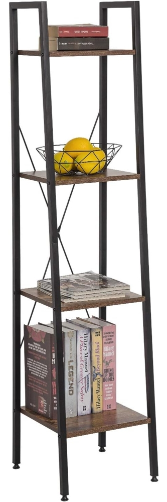 eSituro Bücherregal Leiterregal 4 Ablagen Standregal Aufbewahrung Küchenregal Badregal 34 x 35 x 148CM Schwarz+Nussbaum SSTR0054 Bild 1