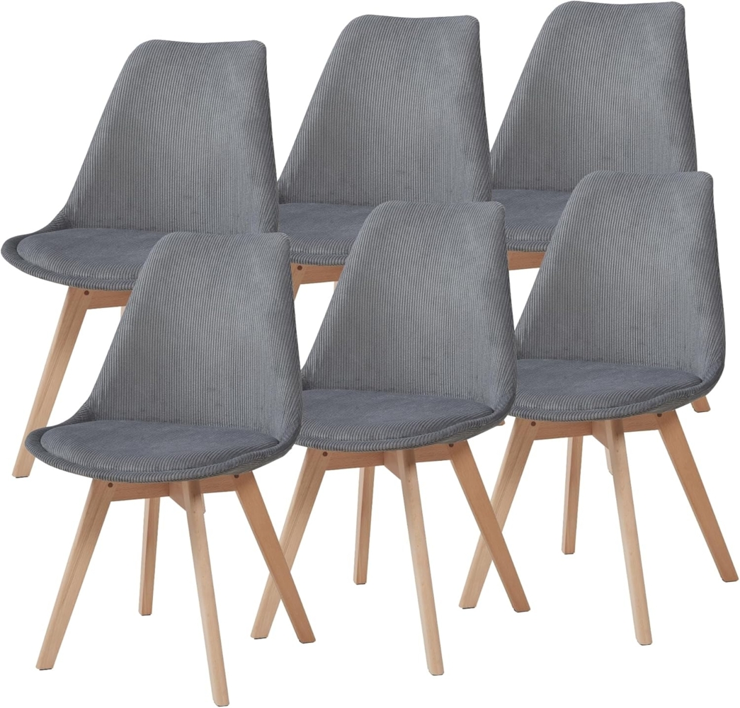 Esszimmerstuhl Fläten 6er Set Cord Grau [en. casa] Bild 1