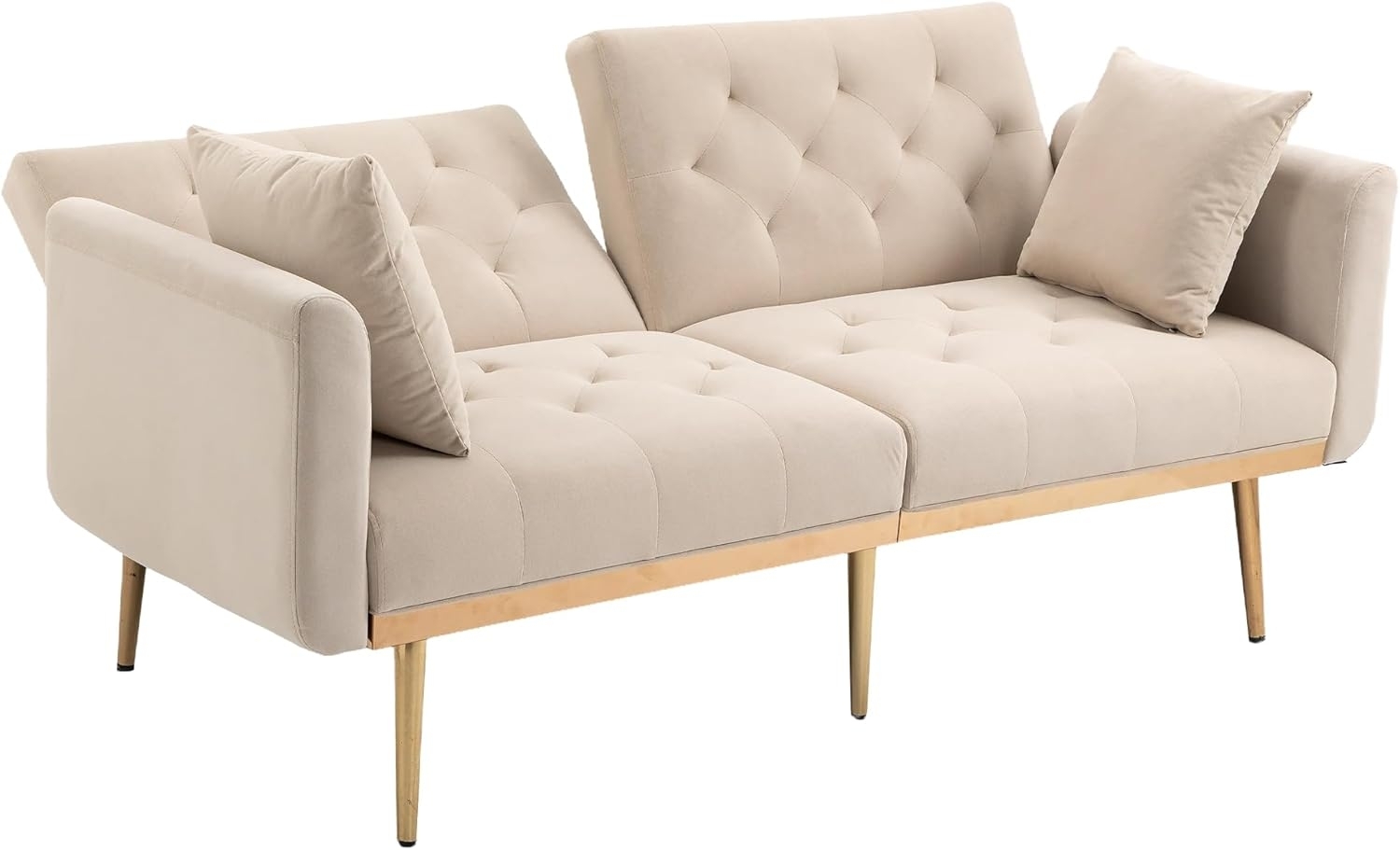 SeedWave Schlafsofa Verstellbares Faltsofa für 3 Personen in Velvet, Doppelte Rückenlehne, (105°/120°/180), Mit 2 Kissen, Vergoldete Beine Bild 1