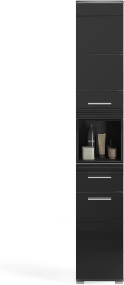 furnling Hochschrank Helsinki 1 Schublade, 2 Türen, 6 Fächer, Badschrank, Badmöbel, 30 cm breit Bild 1