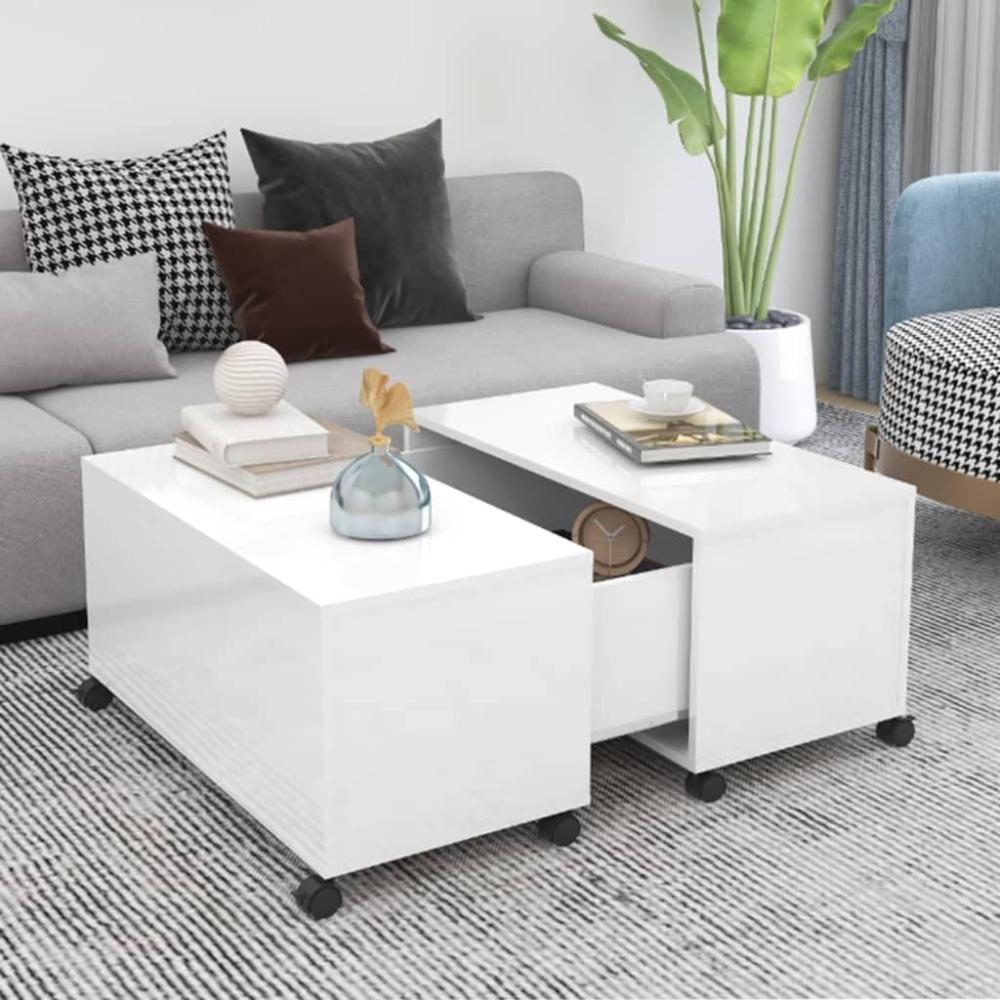 vidaXL Couchtisch Hochglanz-Weiß 75 x 75 x 38 cm Spanplatte Bild 1