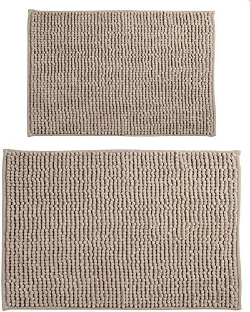 MSV Badteppich 2er Set Badvorleger Duschvorleger Chenille Hochflor Badematte 40x60 cm + 60 x 90 cm – Taupe Bild 1