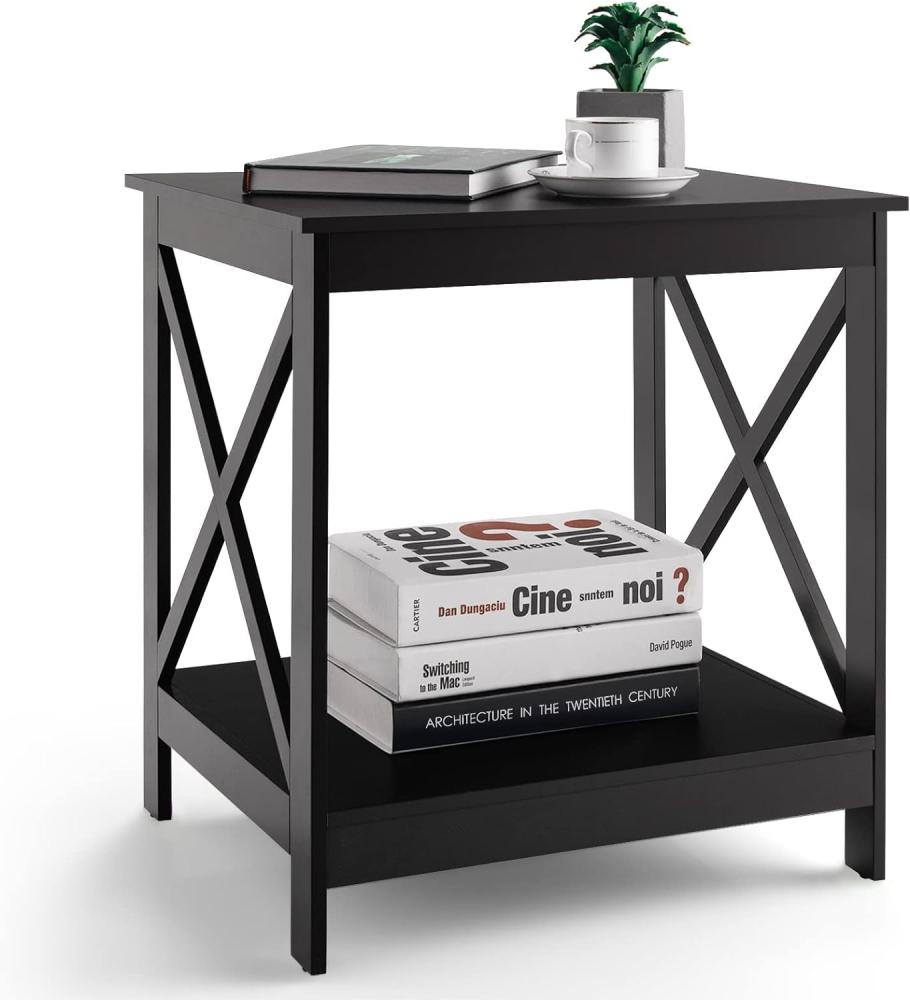 COSTWAY Beistelltisch, Nachttisch mit 2 Ebenen, Sofatisch Telefontisch für Wohnzimmer, Schlafzimmer 51 x 45 x 56,5 cm (Kaffee) Bild 1