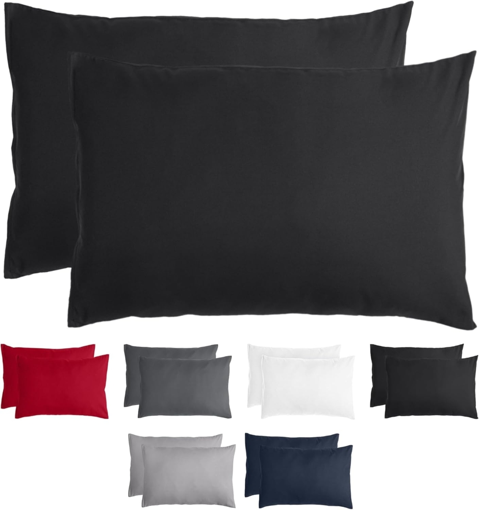 Komfortec Kissenbezug 40x60 2er Set - 100% Mikrofaser, Weich & Atmungsaktiv, mit Reißverschluss - Kopfkissenbezug - Waschbar & Pflegeleicht - Schwarz Bild 1