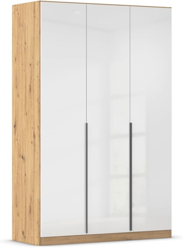 Rauch Möbel Alabama, Kleiderschrank, Garderobe, 3-türig, Zubehör Premium, 2 Kleiderstangen, 5 Einlegeböden, Schubladeneinsatz, Farbe Hochglanz Weiß/Eiche Artisan, Griff Grau metallic, 136 x 210 x 54 cm Bild 1