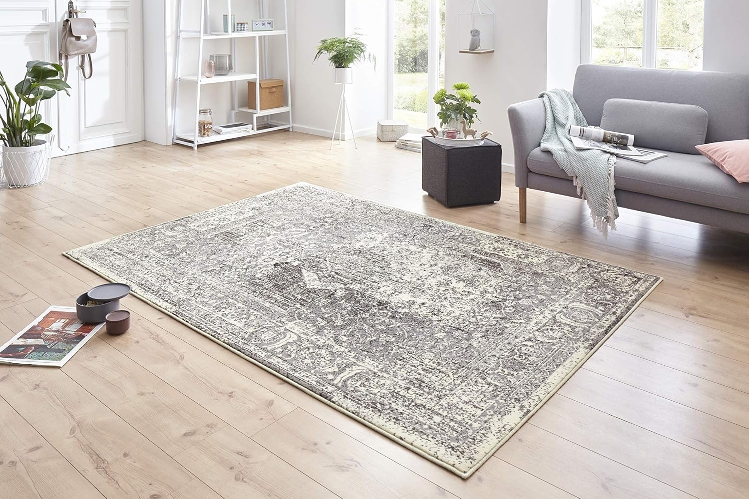 Kurzflor Teppich Plume Grau Creme - 80x150x0,9cm Bild 1