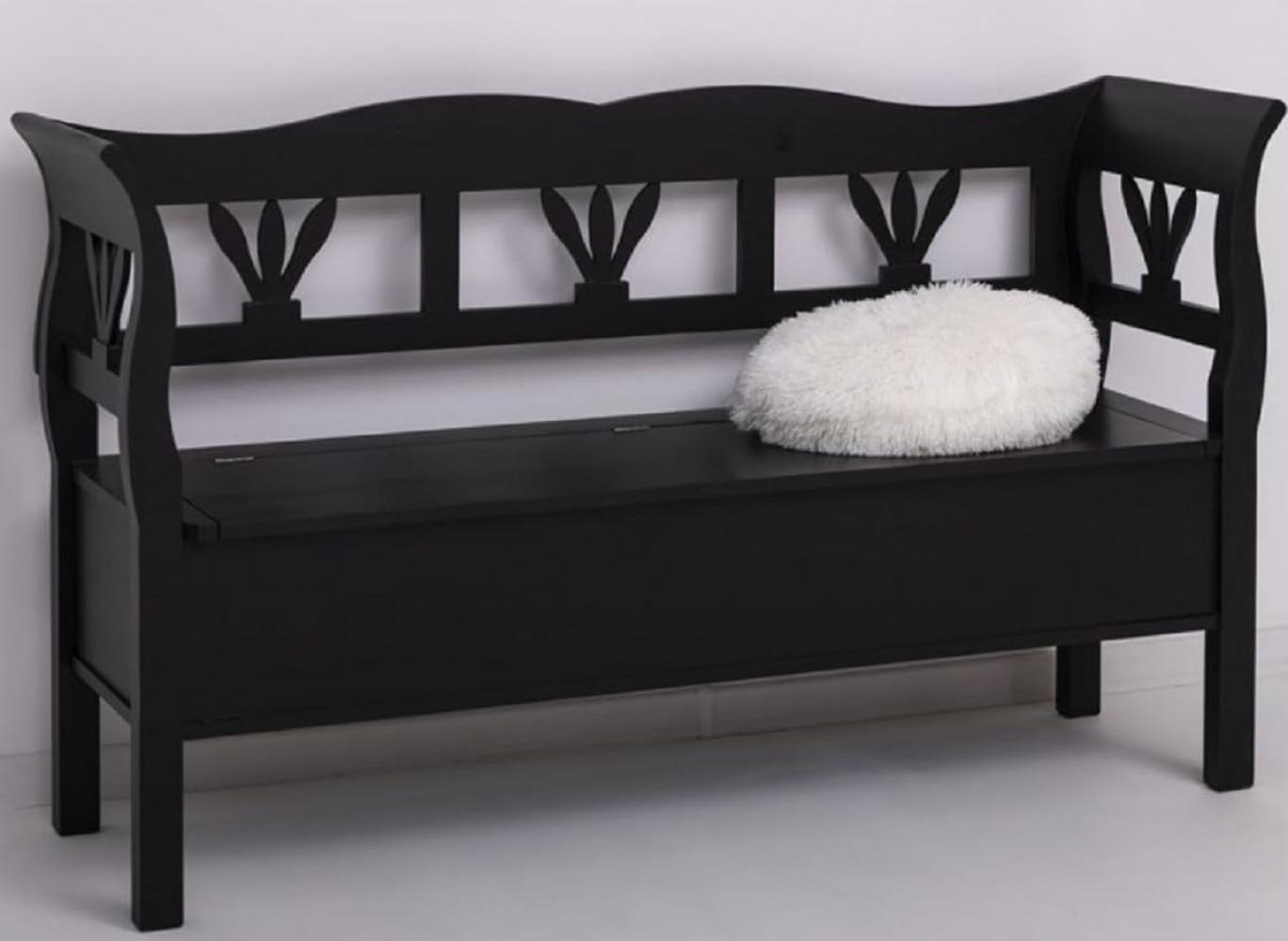 Casa Padrino Landhausstil Sitzbank Schwarz 163 x 48 x H. 92 cm - Massivholz Bank mit Stauraum - Massivholz Möbel - Landhausstil Möbel - Landhausstil Einrichtung Bild 1