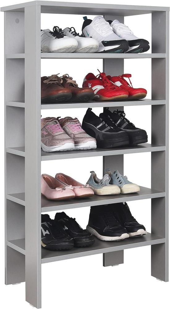 RICOO Schuhregal schmal und hoch 105x60x32cm Standregal Pressholz Grau WM041-PL, Schuhständer mit 6 Ebenen, Schuhschrank offen, Schuhablagen Flur Shoe Rack, Standregal klein, Schuhregale Bild 1