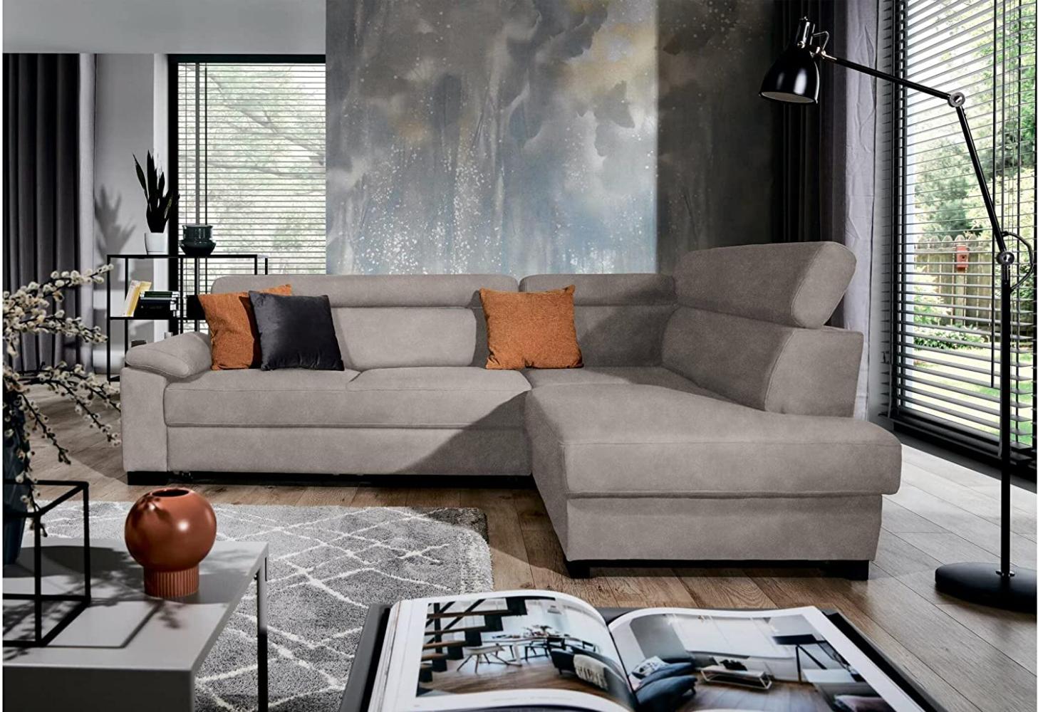 Stylefy Fulda Ecksofa Strukturstoff - Leder-Optik PRESTON Hellgrau Rechts Bild 1