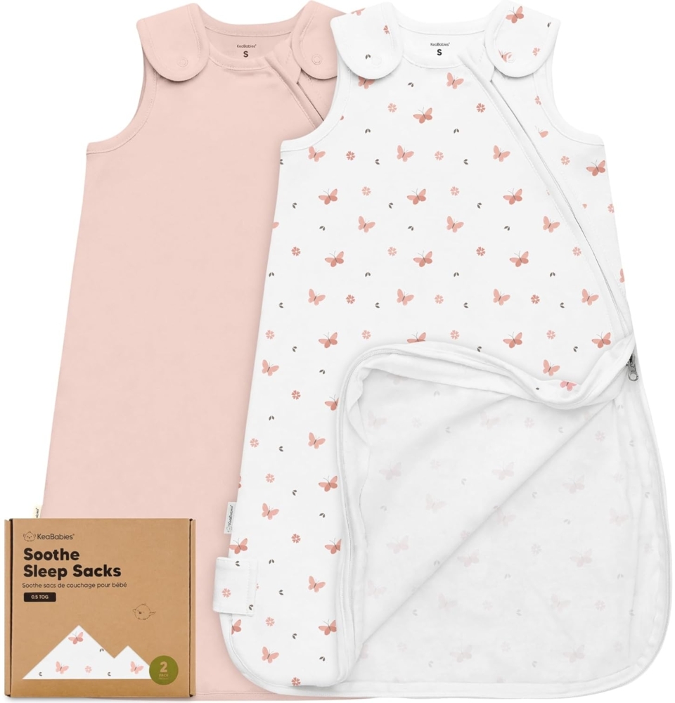 KeaBabies 2er-Pack Bio-Schlafsäcke 100% Baumwolle – Babyschlafsack, tragbare Babydecke, Schlafsack für Babys, Pucksack für Kleinkinder, Neugeborene, Säuglingsschlafsack, Mädchen, Junge(Butterflies, S) Bild 1