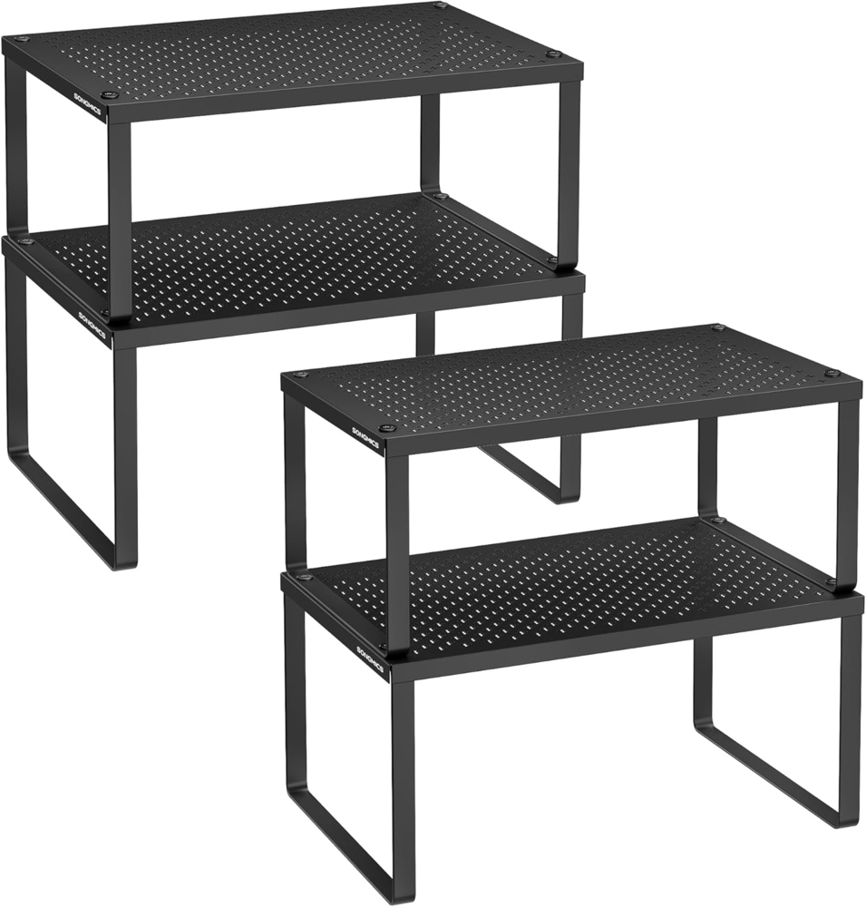 Songmics Gewürzregal, 4er Set, Küchenregal, Küchen-Organizer, Küche, Gewürzhalter, erweiterbar, stapelbar, kleines Regal, Metall, tintenschwarz KCS006B01 Bild 1