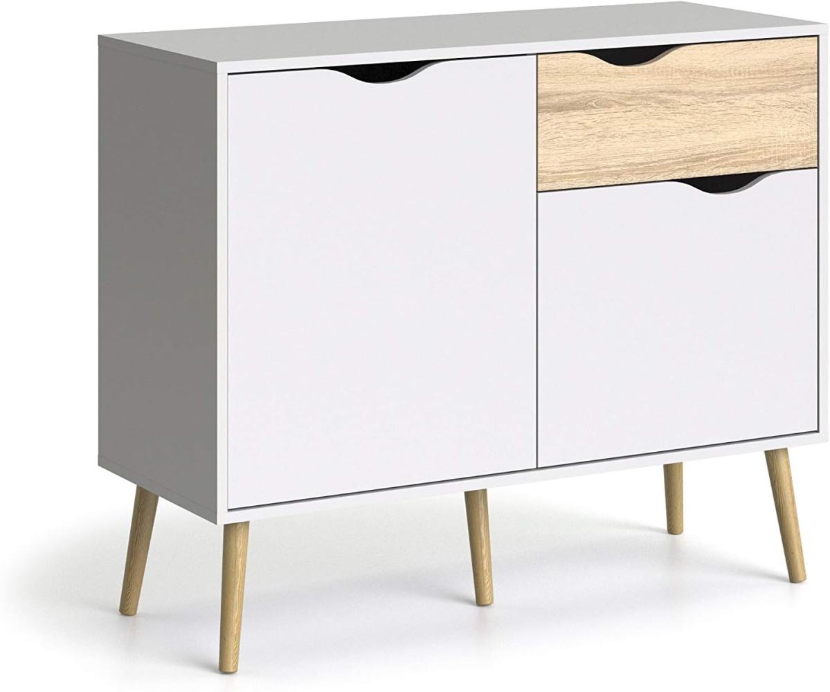 Dmora Sideboard mit zwei Türen und einer Schublade, Weiß und Eiche, Maße 98 x 81 x 39 cm Bild 1