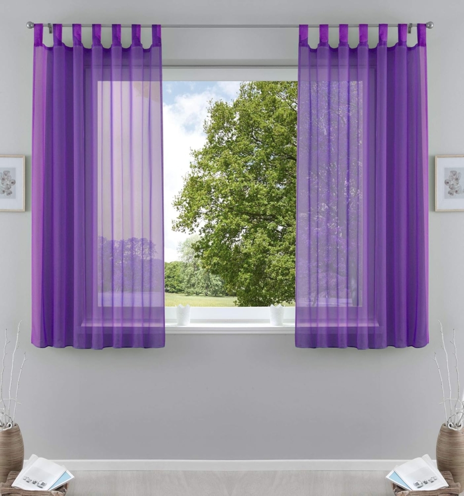 2er-Pack Gardinen Transparent Vorhang Set Wohnzimmer Voile Schlaufenschal mit Bleibandabschluß HxB 175x140 cm Lila, 61000CN Bild 1