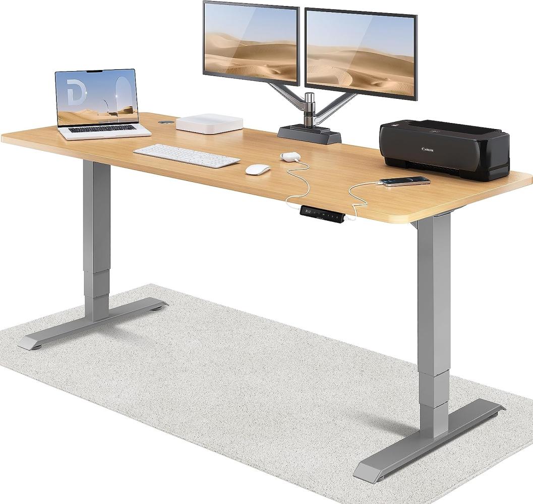 Höhenverstellbarer Schreibtisch - Höhenverstellbar Elektrisch mit Flüsterleisem Dual-Motor & Touchscreen - Hohe Tragfähigkeit - Stehtisch von Desktronic, Grau + Eiche, 200 x 80 cm Bild 1