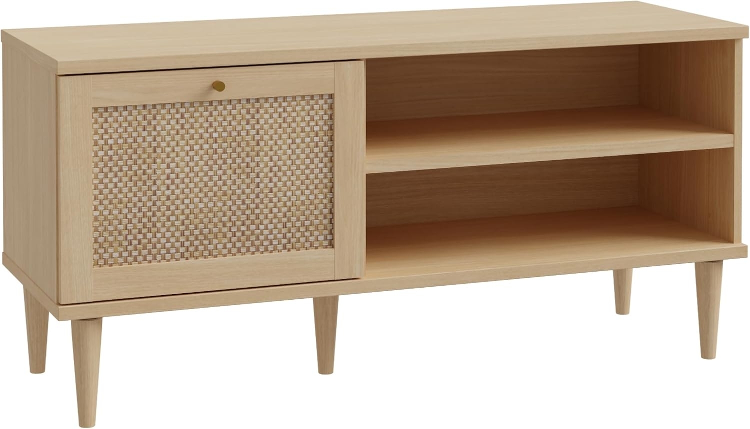 FORTE Calasetta TV Schrank 120 cm Boho Stil Wiener Geflecht TV Tisch Holz Dekor: Elegancia Eiche/Technorattan, 120 cm breit x 58 cm hoch x 41 cm tief Bild 1