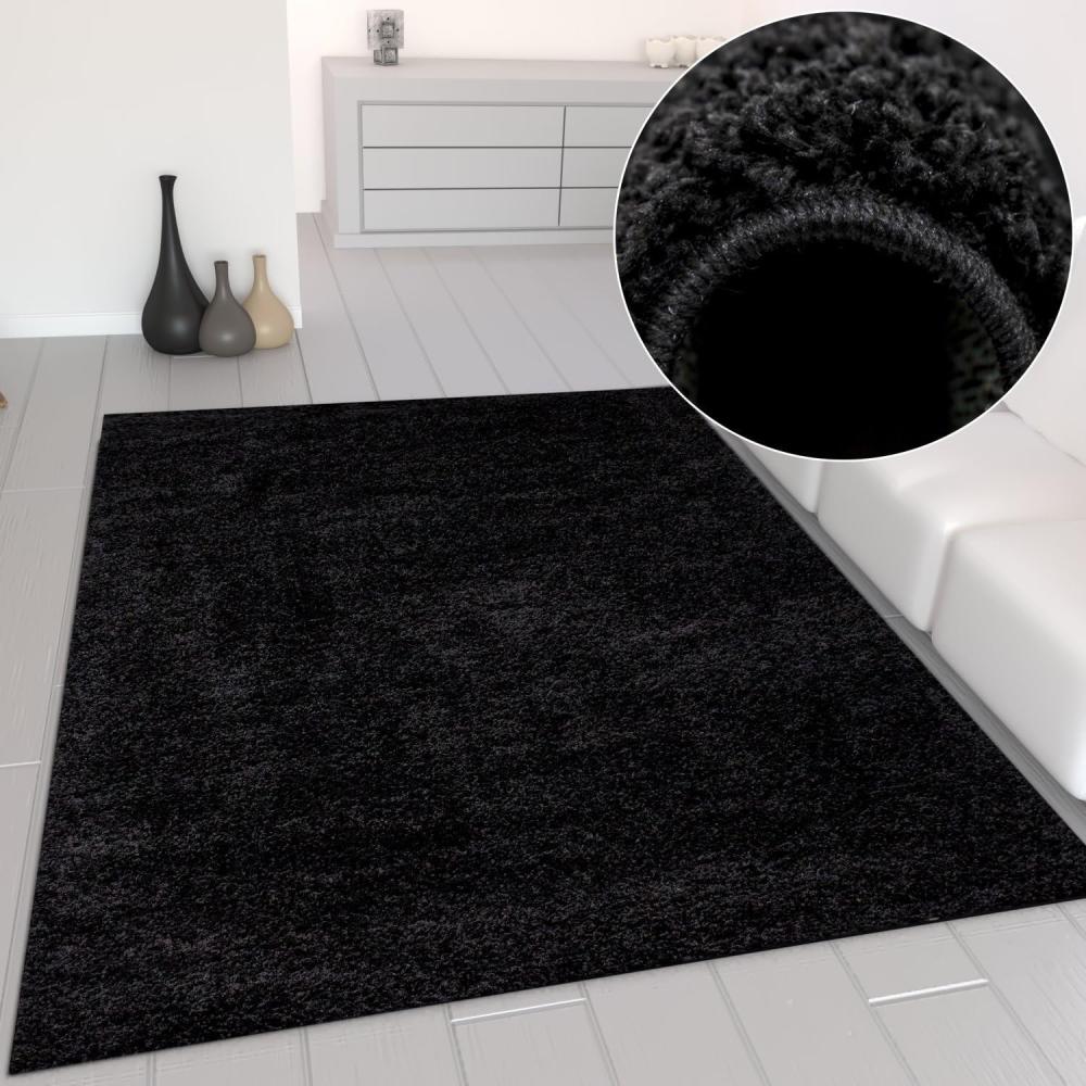 VIMODA Prime Shaggy Teppich Schwarz Hochflor Langflor Teppiche Modern, Maße:200 cm Quadrat Bild 1