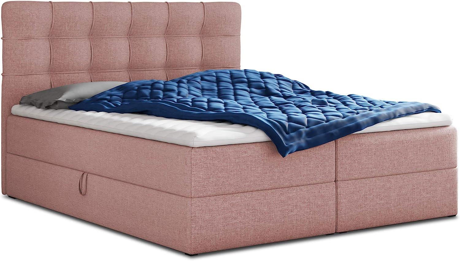 Boxspringbett Best mit 2 Bettkästen, Doppelbett mit Bonell-Matratze und Topper, pink, 140x200cm Bild 1