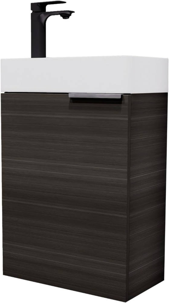 Planetmöbel Waschtisch mit Unterschrank 40cm in Anthrazit mit Waschbecken & Armatur in Schwarz matt, Badmöbel Set für Bad, Gäste WC Bild 1