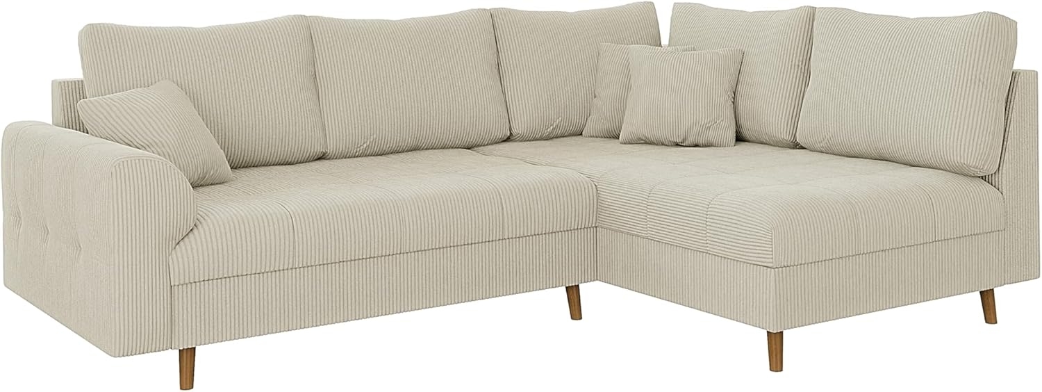 S-Style Möbel Ecksofa Zara mit Braun Holzfüßen im skandinavischen Stil aus Cord-Stoff, Ottomane links oder rechts bestellbar, mit Wellenfederung Bild 1