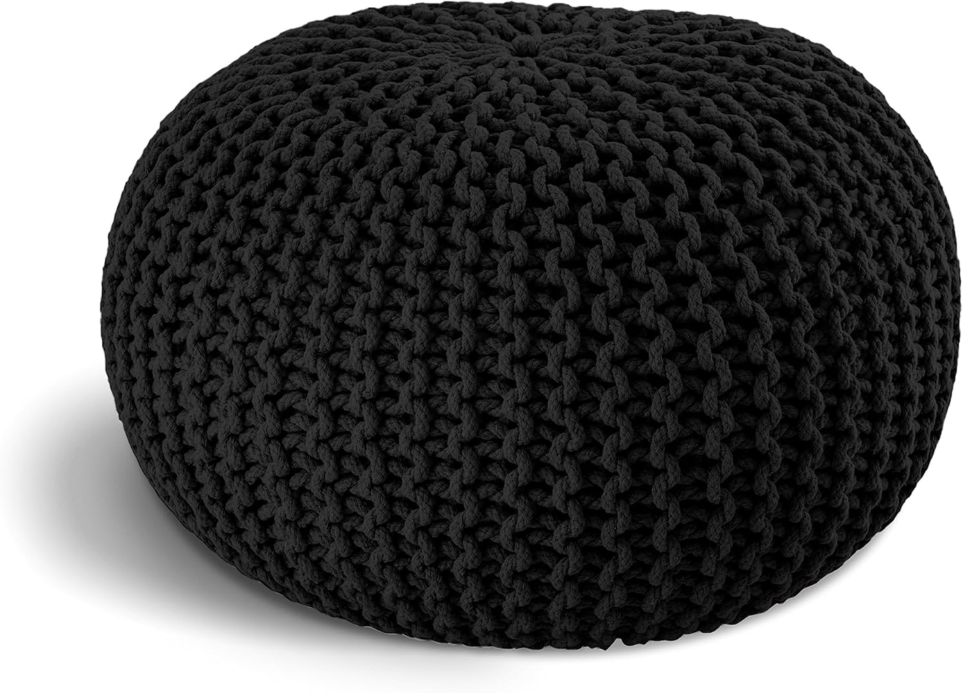 ELYFLAIR® handgefertigter Strickhocker Ø 55cm o. Ø 45cm I Sitzpouf Sitzpuff Bodenkissen Sessel Kissen Sitzhocker Sitzsack - mit eleganter Grobstrick-Optik - Dekoration Interieur (Schwarz, Ø 55cm) Bild 1