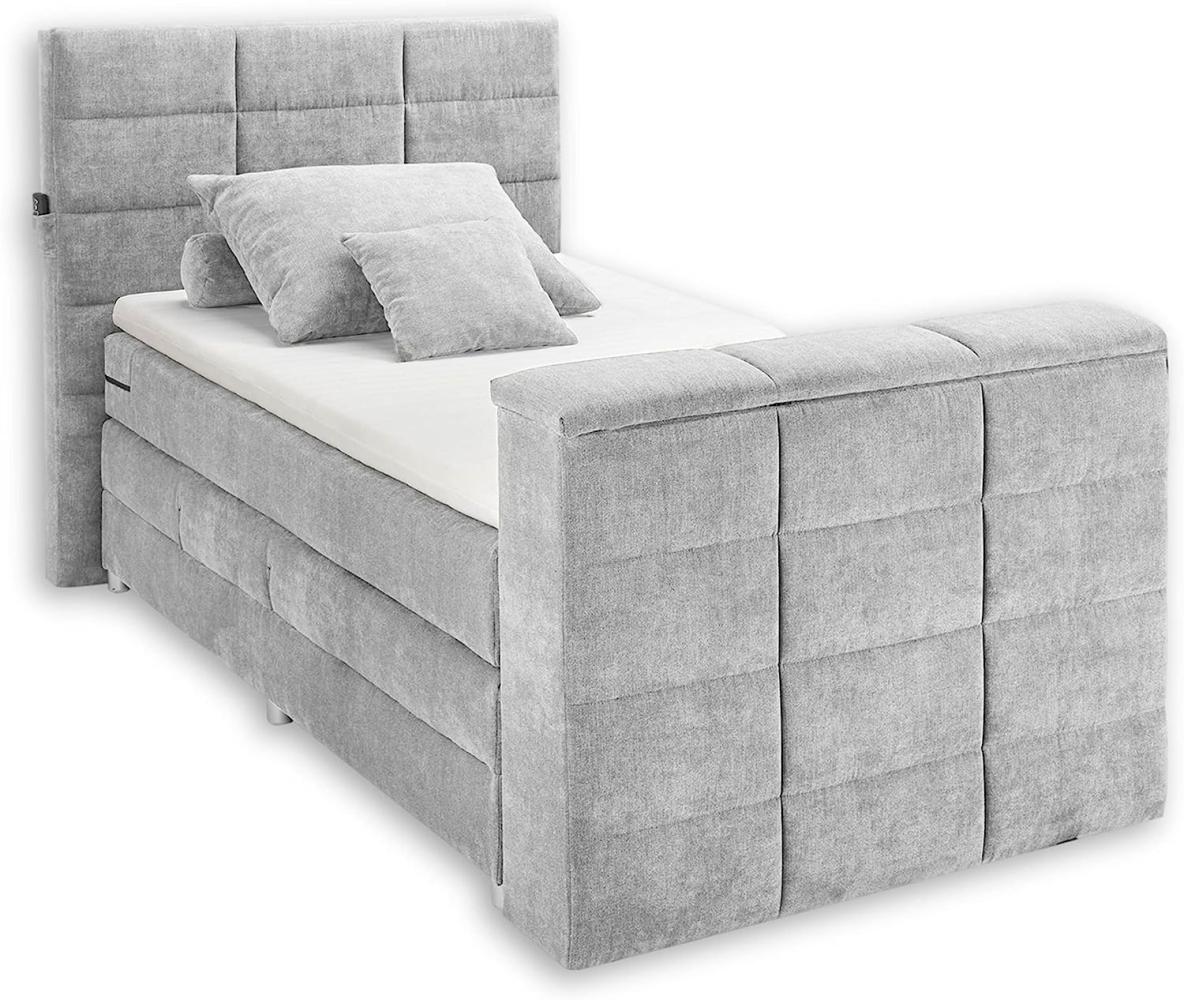 DENVER 6 Boxspringbett 120x200 mit Bettkasten, Silber - Bequemes Doppelbett mit 7-Zonen Federkern Matratze und Topper - 134 x 123 x 240 cm (B/H/T) Bild 1