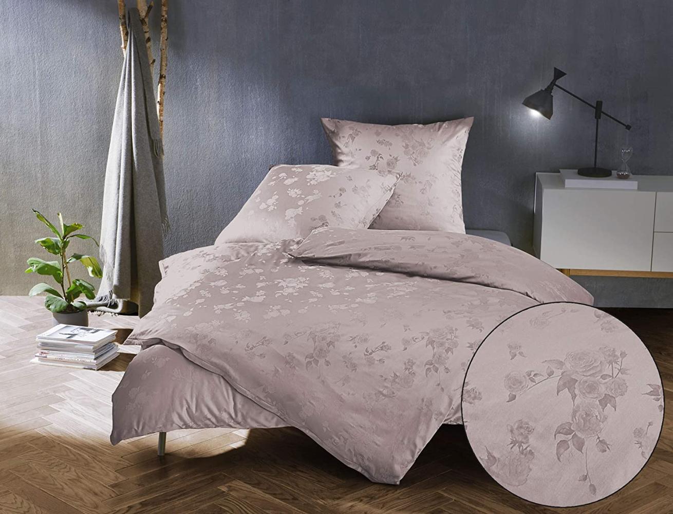 Bettwaesche-mit-Stil Mako Satin Jacquard Damast Kissenbezug 80x80 cm Zoé Rose, puder Bild 1