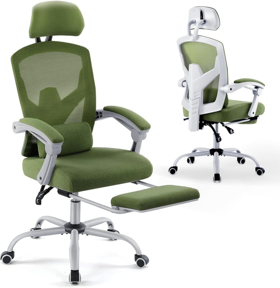 DUMOS Bürostuhl Ergonomisch - EIN Schreibtischstuhl mit Komfortarmlehnen, Ausgestattet mit Einer Bequemen Lendenwirbelstütze und Fußstütze, Office Chair Geeignet für Zuhause, Büro (Grün) Bild 1