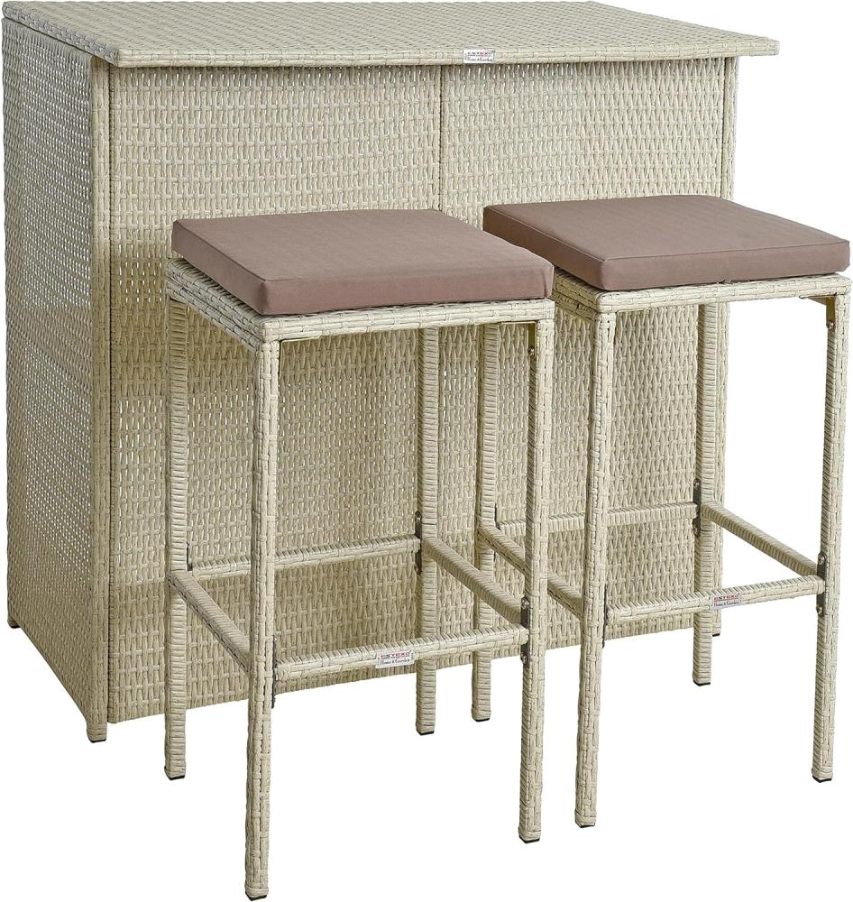 Polyrattan Bar Gartenbar Barset Sitzgruppe Rattan Set Tresen Barhocker Beige Bild 1