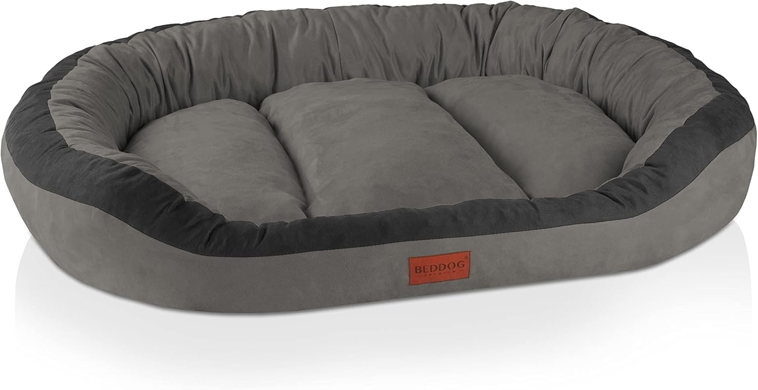 BedDog PRINS PREMIUM Hundebett, aus strapazierfähigem Alicante-Gewebe, Hundesofa mit Seiten, ovales Kissen für Ihr Haustier, Hundecouch XXL, STEEL-GREY (grau) Bild 1