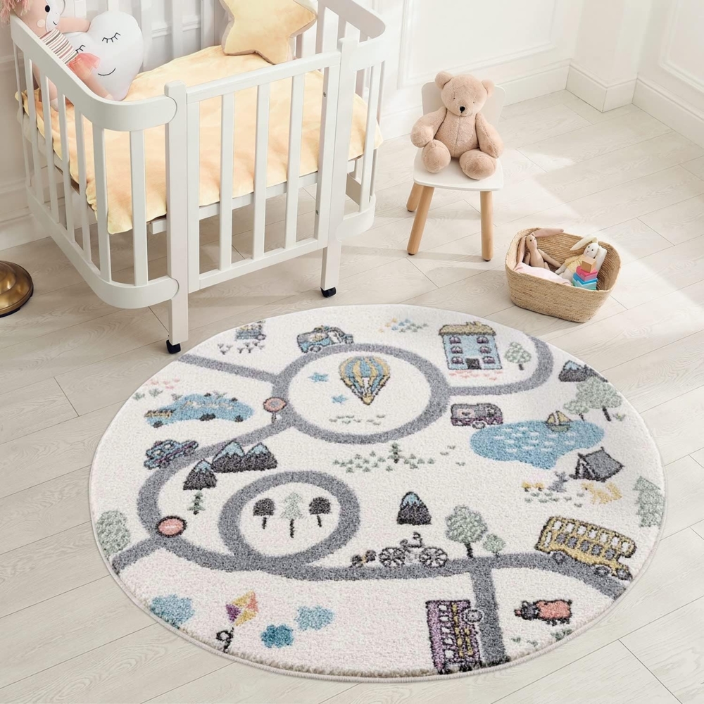 Carpet City Kinderteppich Anime9376, rund, Höhe: 11 mm, Straßen-Spiel-Teppich, Auto, Weicher Flor, Pflegeleicht, Kinderzimmer Bild 1