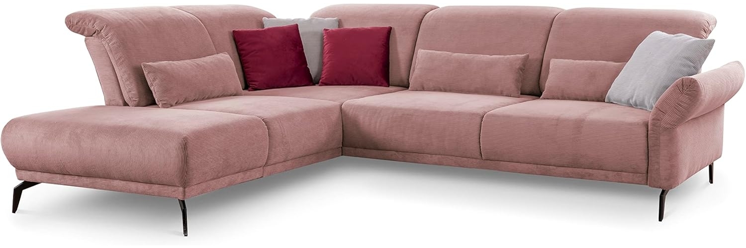 CAVADORE Ecksofa Cooper / Luftige Eckcouch mit Ottomane links, Armteilverstellung, Kopfteilverstellung und Sitztiefenverstellung / 294 x 88 x 242 / Cord, Rosa Bild 1