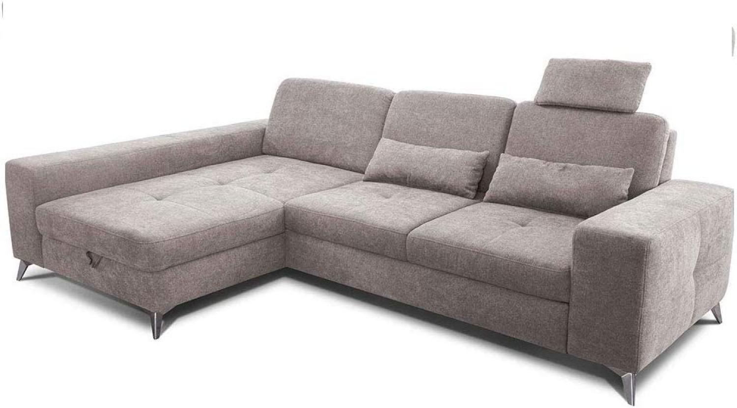CAVADORE Ecksofa Bali / Trendige Sofaecke mit Longchair links, Kopfstütze & Nierenkissen / Inkl. Sitztiefenverstellung, Bett & Bettkasten / 286 x 92 x 176 / Flachgewebe: Beigegrau Bild 1