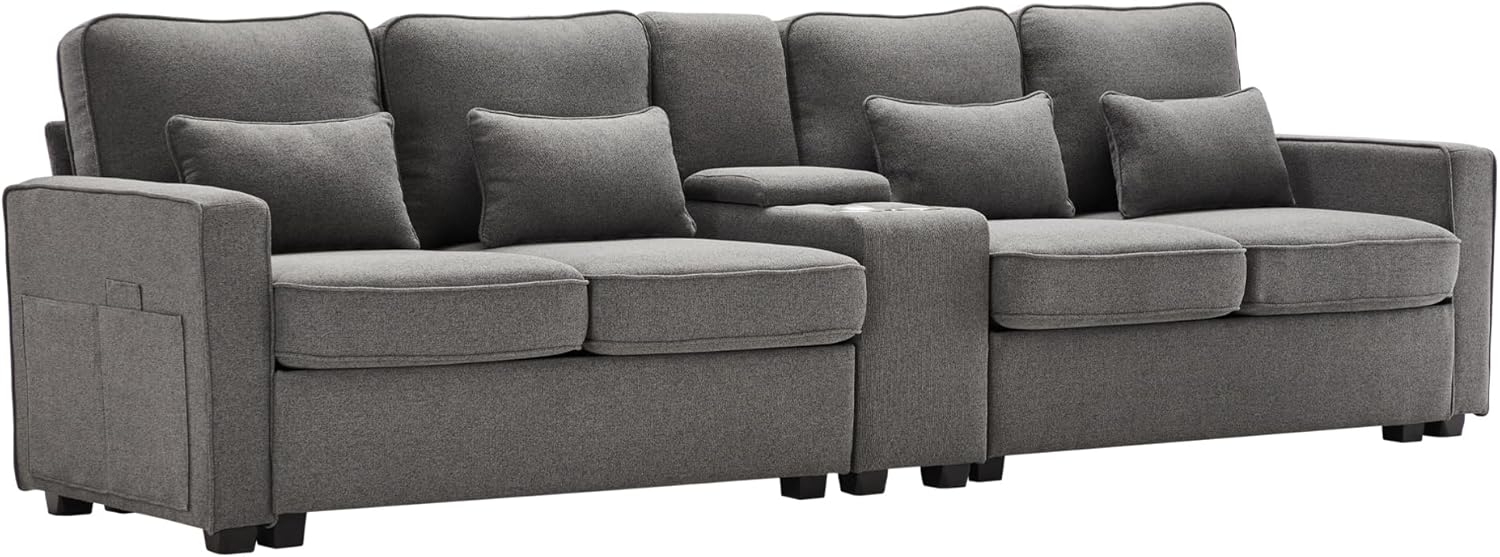 SeedWave Big-Sofa 4-Sitzer Sofa mit Konsole, Big Sofa breite 260 cm, Leinen Recamiere, Gepolstertes Sofa mit USB-Ladeanschluss, Stauraum Bild 1