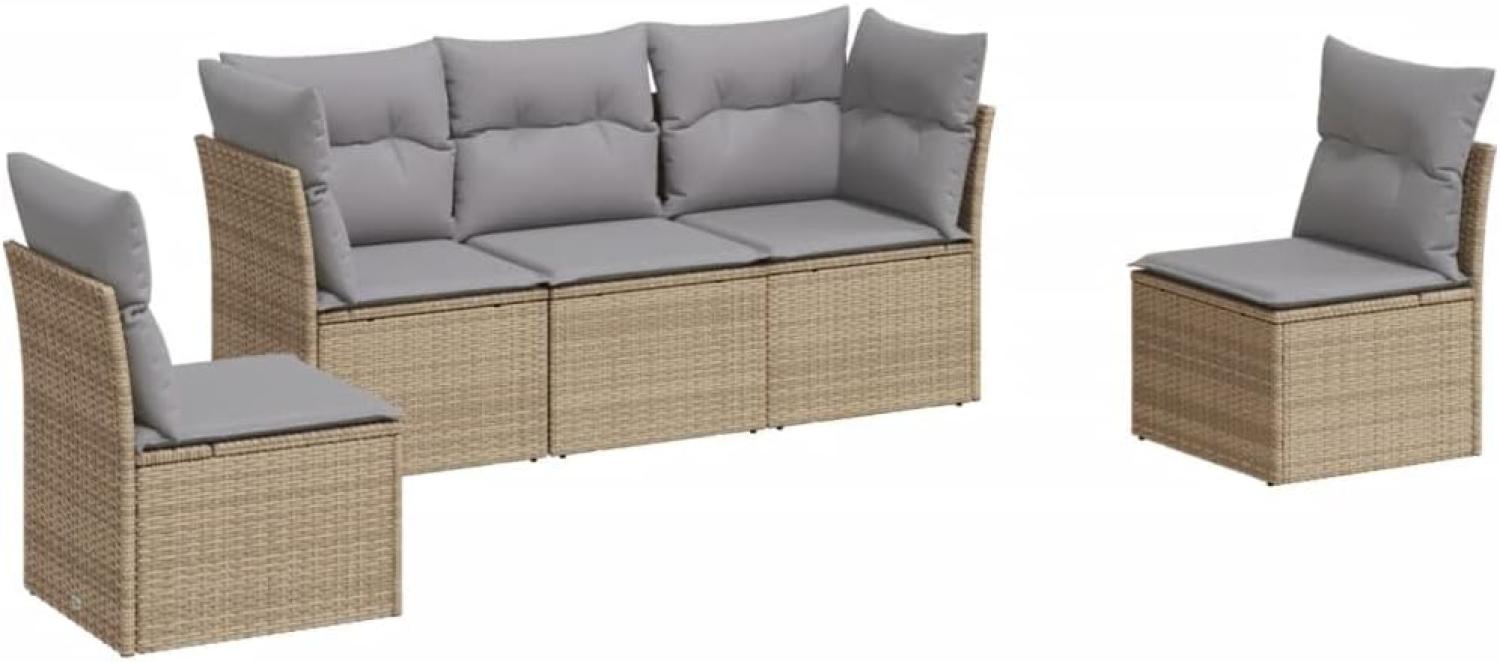 vidaXL 5-tlg. Garten-Sofagarnitur mit Kissen Beige Poly Rattan 3249188 Bild 1