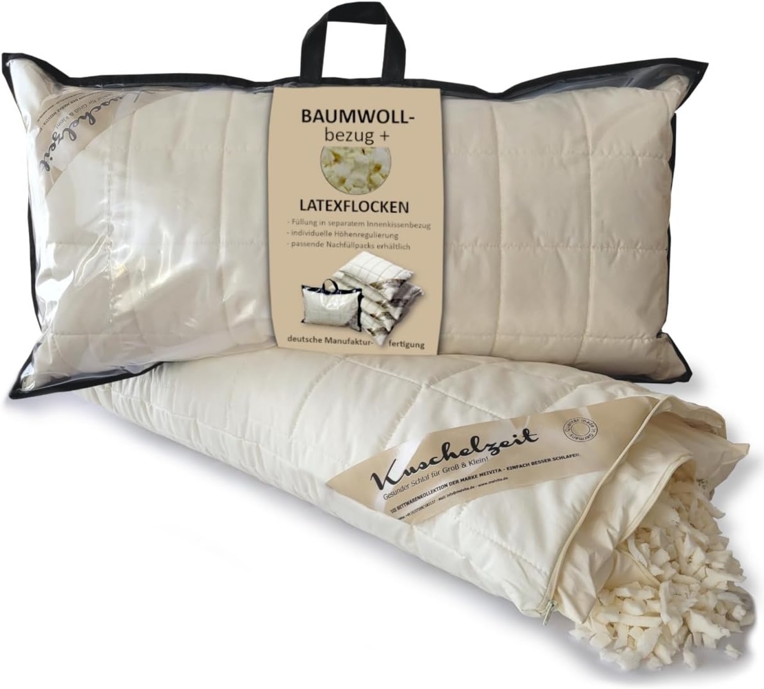 Meivita Kopfkissen Kopfkissen mit Latexflocken und Baumwollbezug Bezug waschbar, Füllung: 100% Latex (Latexflocken), Bezug: 100% Baumwolle, Seitenschläfer, Rückenschläfer, Bauchschläfer, Kissen Hergestellt in Deutschland Bild 1