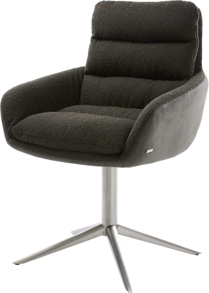 Drehstuhl Abelia-Flex mit Armlehnen Materialmix Schwarz Fußkreuz Edelstahl 360° drehbar Wippfunktion Bild 1