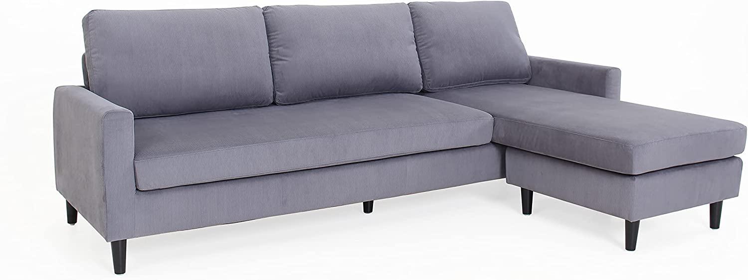 byLIVING Ecksofa ATLANTA / Cord grau / Beine schwarz aus Massivholz / Longchair wahlweise rechts oder links montierbar / 218 x 144, H 78,5 cm Bild 1