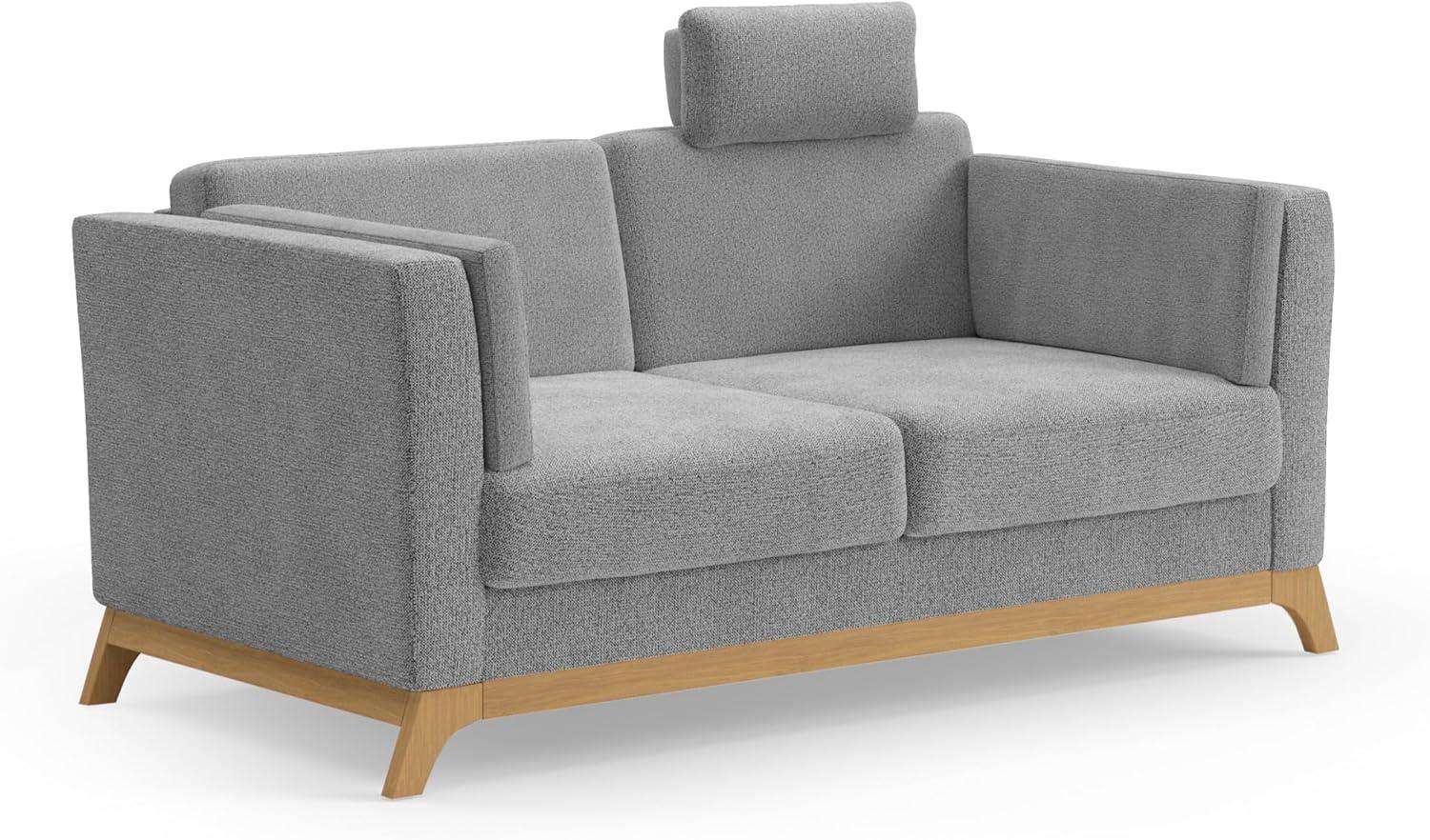 Cavadore 2,5er-Sofa Vida / 2,5-Sitzer Couch im trendigen Design mit massivem Holzrahmen in Eiche, Kopfstütze mit Kuschelkissen / 183 x 84 x 93 / Chenille, Grau Bild 1