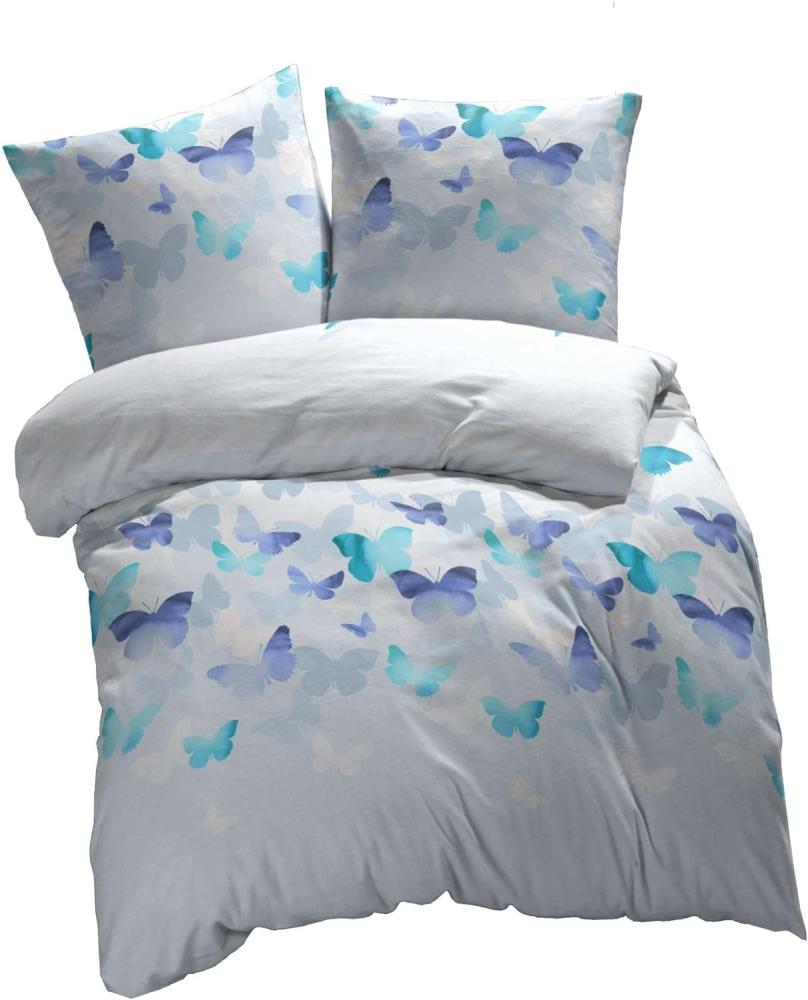 etérea Mako Satin Bettwäsche Lilu Schmetterlinge Blau 155x220 cm + 80x80 cm Bild 1