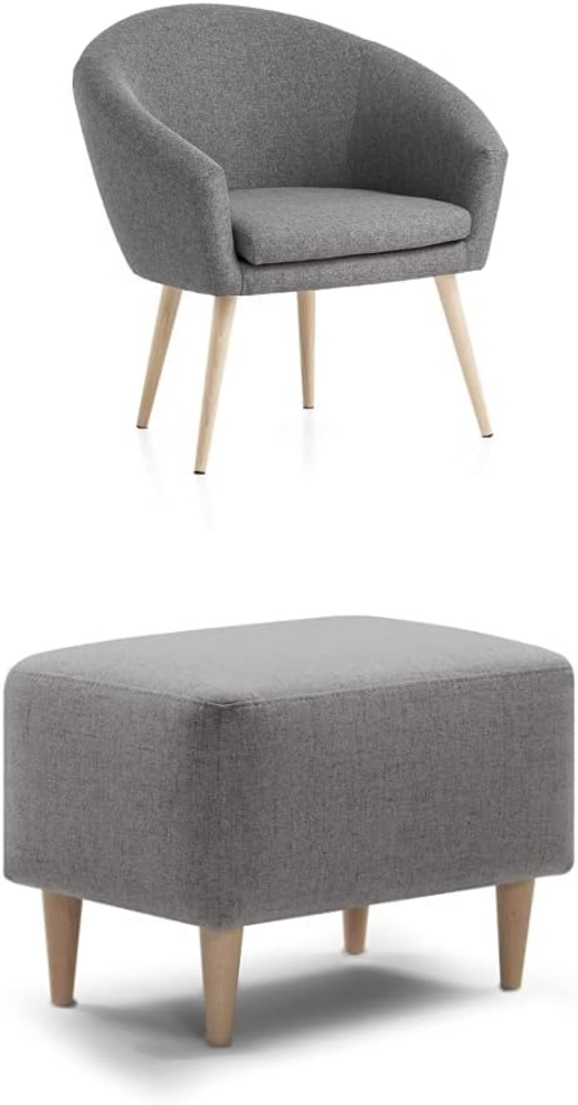 Traumnacht Relaxsessel, Cocktailsessel Theo, bequemer Polstersessel mit Armlehnen, produziert nach deutschem Qualitätsstandard, grau + passender Fußhocker grau Bild 1