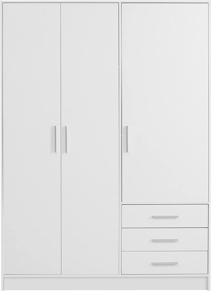 FORTE Jupiter Kleiderschrank 3-türig, 3 Schubkästen, Holzwerkstoff, Weiß matt, 144. 6 x 60 x 200 cm Bild 1