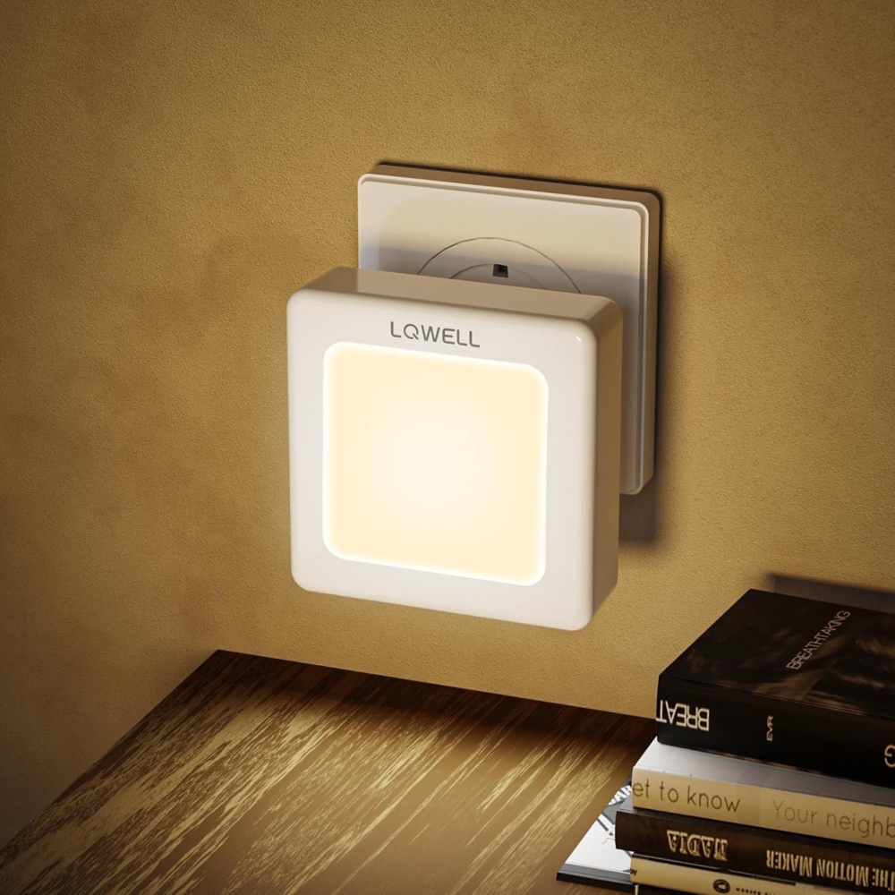 LQWELL LED Steckdosenleuchte Nachtlicht Steckdose Faltbar mit Dämmerungssensor, Nachtlampe Einstellbare Helligkeit, LED fest integriert, Automatisch Steckdosenlicht, Orientierungslicht Warmweiß, Bewegungsmelder, 1/2/3 Stück LED Nachtlicht Kinder Bild 1