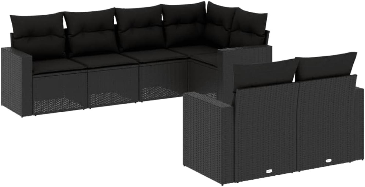 vidaXL 7-tlg. Garten-Sofagarnitur mit Kissen Schwarz Poly Rattan 3251542 Bild 1