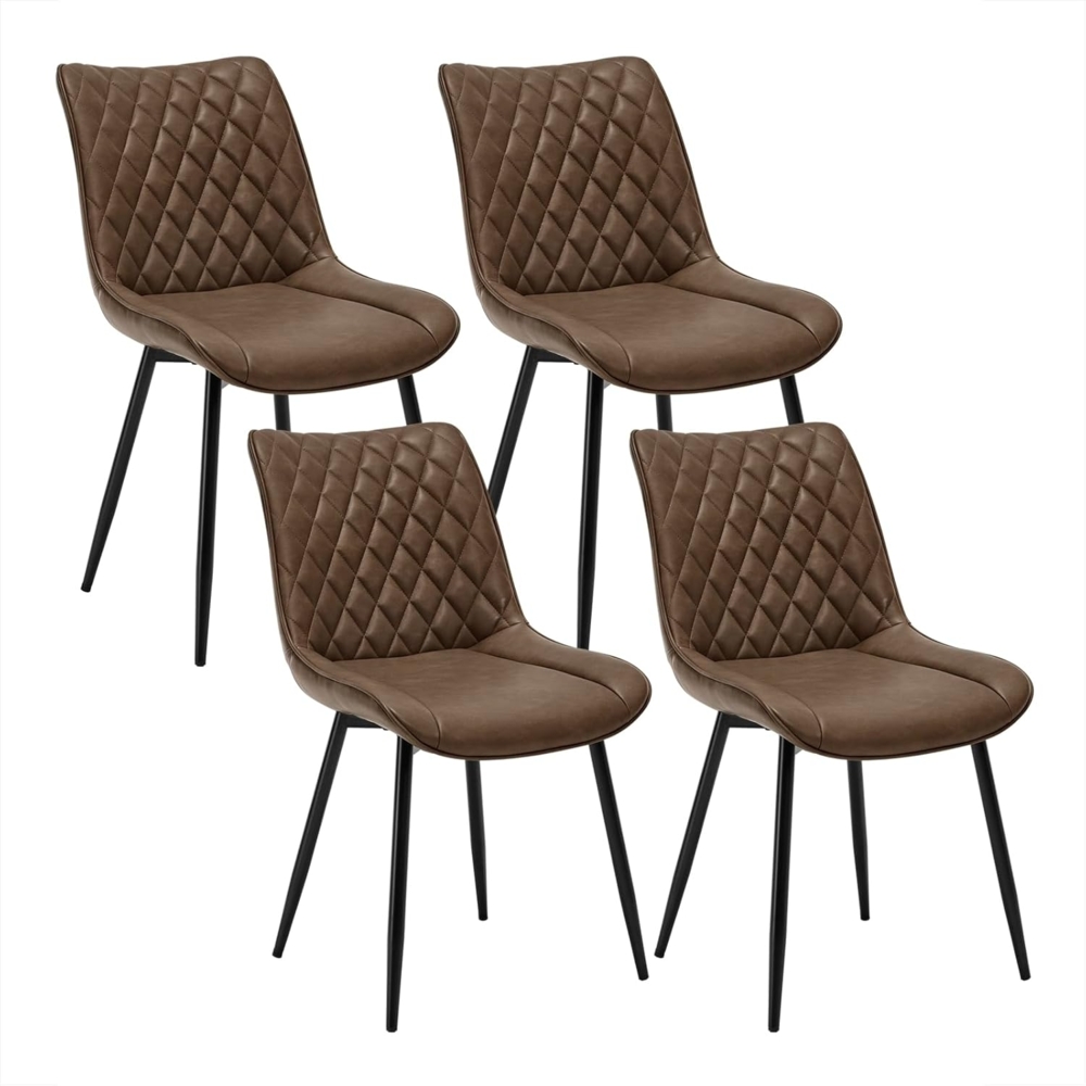 WOLTU 4 x Esszimmerstühle 4er Set Esszimmerstuhl Küchenstuhl Polsterstuhl Design Stuhl mit Rückenlehne, mit Sitzfläche aus Kunstleder, Gestell aus Metall, Antiklederoptik, Braun, BH210br-4 Bild 1